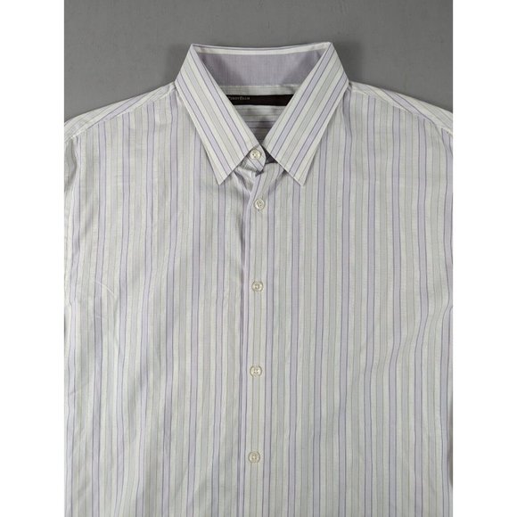 Perry Ellis Men's XL White Vertical Striped Long‎ Sleeve Button Down Shirt - Picture 3 of 9